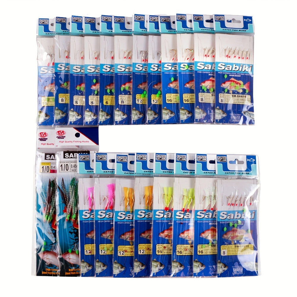 Fishing Rigs Set 22 Pack – Flasher Lure Bait Rigs with Glow Beads & High Carbon Hooks Complete Tackle Kit for Freshwater Saltwater Bass Trout Walleye Salmon Fishing