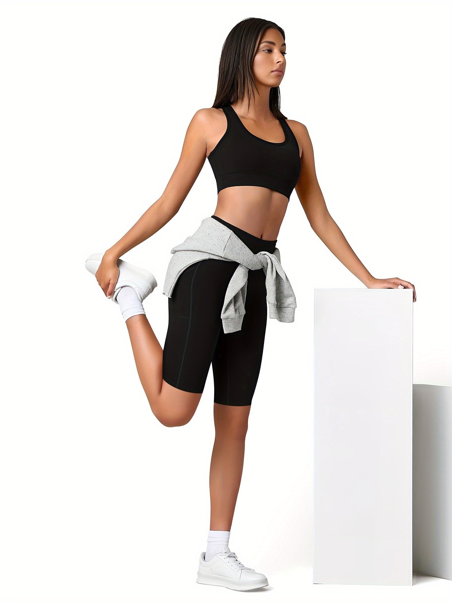 Women's High-Waist Biker Shorts with Pocket – Tummy Control High-Stretch Polyester, XS-XXL, for Gym Workout Yoga Cheerleading Athletic