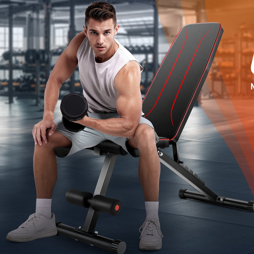 Weight Bench Set with Squat Rack – Adjustable Foldable Workout Bench Press, Leg Developer & Preacher Curl Pad for Home Gym Full Body Training | 800–1200 LBS Capacity | Black, Red, Pink
