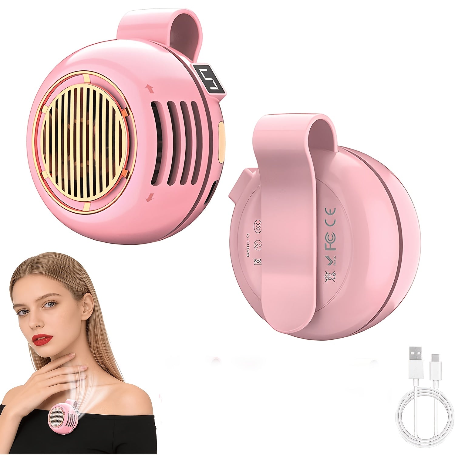 Mini Clip-On Neck Fan Portable Bladeless USB Rechargeable – 3-Speed 360° Silent Cooling Fan for Hiking Camping Travel Golf Fishing Sports Outdoor White Green Pink