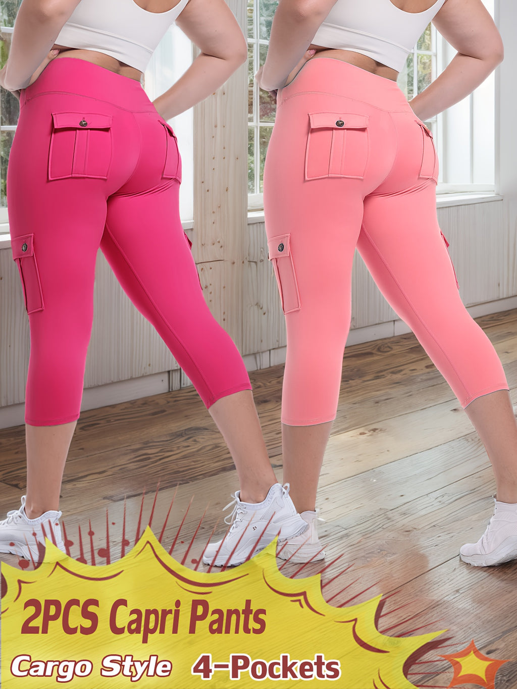2pcs Capri Leggings Set Women High Waist Butt Lifting Yoga Workout Pants Tummy Control 4-Way Stretch Activewear S-XXL