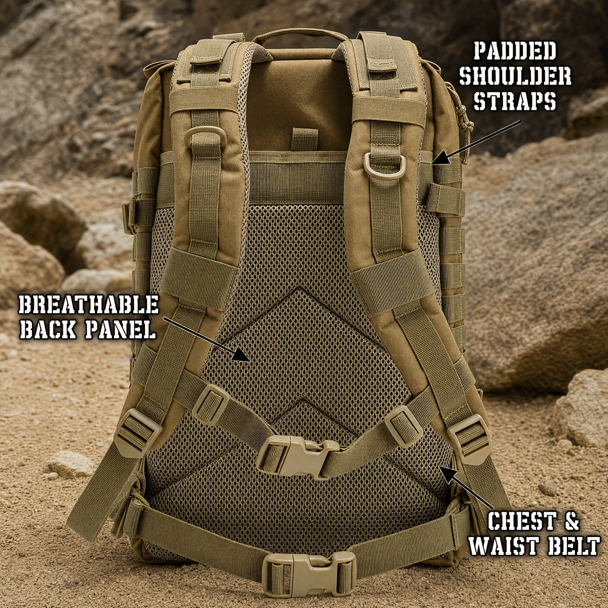 Tactical Backpack 45L MOLLE Rucksack 900D – 17" Laptop Compartment Multi-Pocket Expandable 3-Day Pack for Hiking Camping Traveling – Military Style Daypack Gift for Men Dad