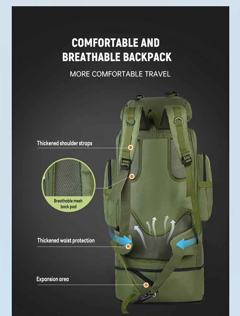 100L Tactical Camouflage Backpack – Large Capacity Hiking Rucksack with Multiple Compartments, Ergonomic Straps for Camping, Trekking, Hunting & Travel