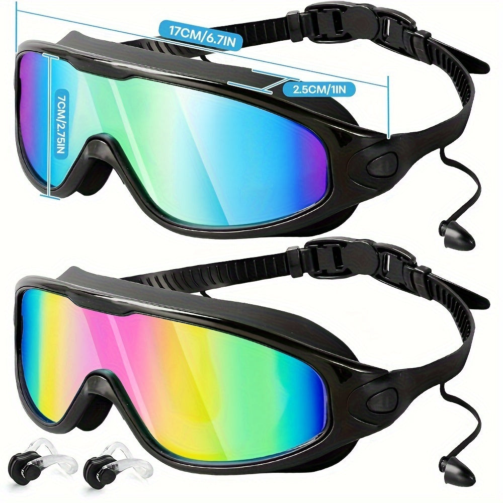 Anti-Fog Swim Goggles for Adults Wide Angle Leak-Proof UV Protection with Adjustable Headband, Nose & Ear Clip - Clear Vision Pool Swimming Goggles for Men Women Water Fitness (1pc or 2pcs Set)