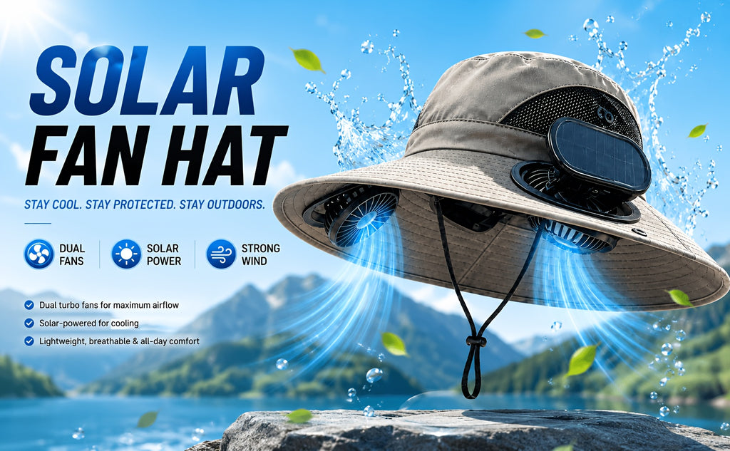 Solar Fan Hat Wide Brim Dual Cooling Fans Men Women Adjustable Airflow UV Protection Hiking Camping Gardening Travel Yard Work Grey Khaki Black Camo