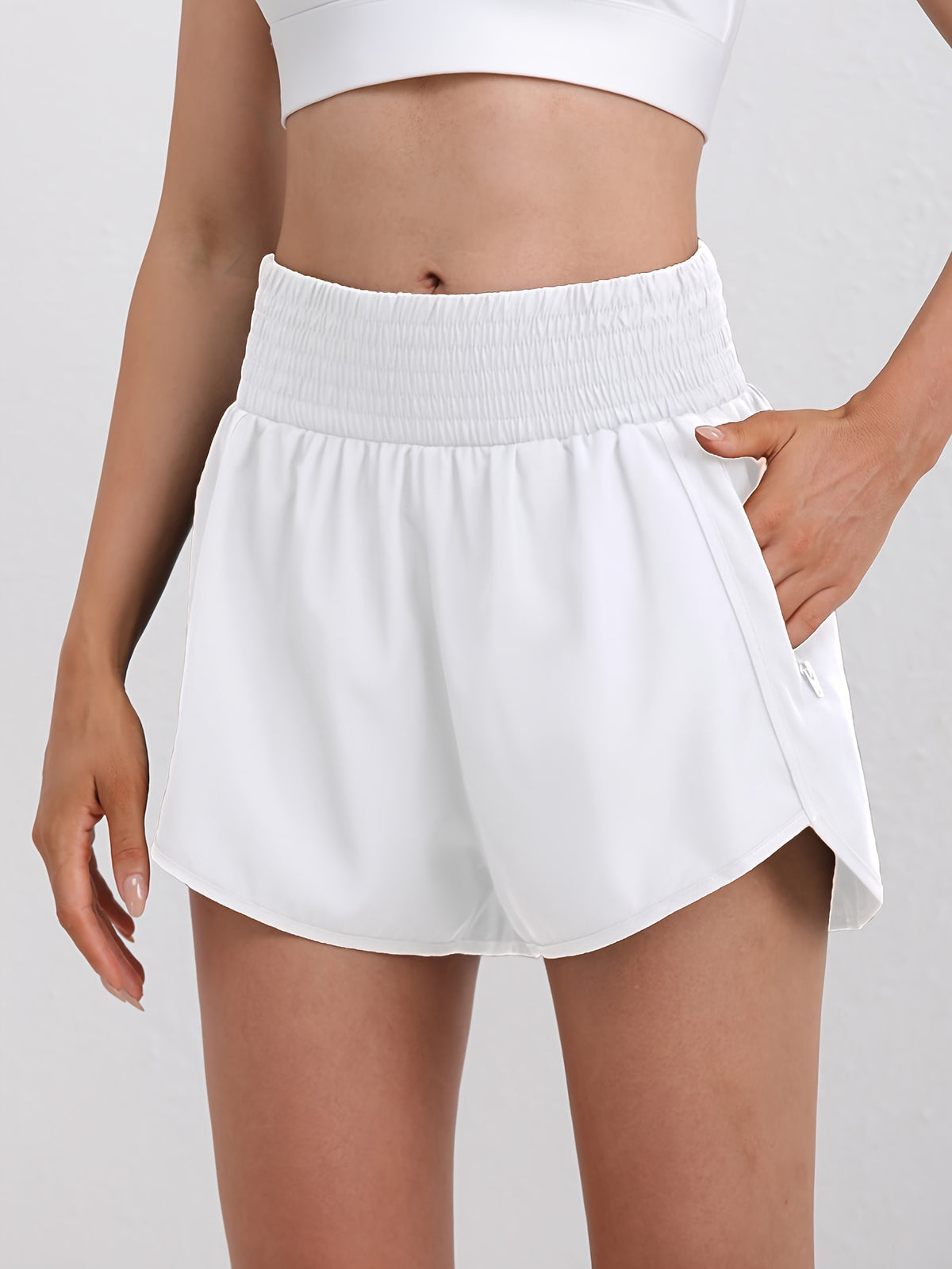 Women's High-Waisted Running Shorts with Pockets – Quick-Dry Elastic Workout Gym Shorts, No Transparency, Slant Pockets, 7 Colors, Sizes S-XXL for Running Yoga Hiking Gym