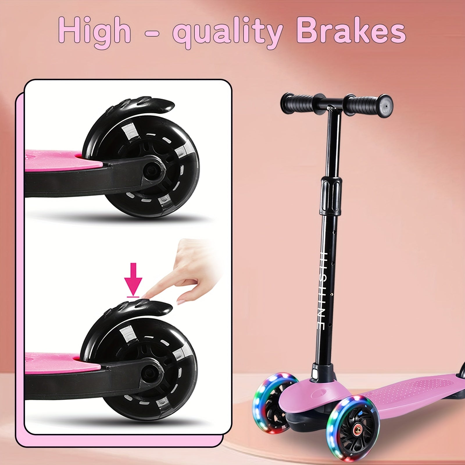 Kids 3-Wheel Scooter Ages 2-5 Adjustable Height Lean to Steer Light Up Wheels Front Brake Double Suspension Toddler Scooter Pink Blue Red Black