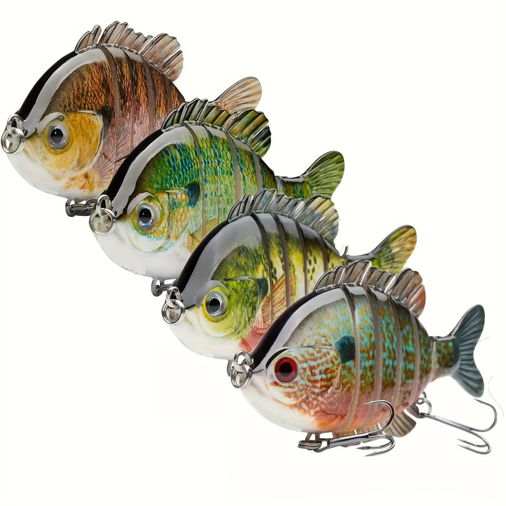 Jointed Topwater Fishing Lures 4-Pack Multi-Joint Hard Swimbait 3.5in Treble Hook – Bass Trout Panfish Bluegill Freshwater Saltwater