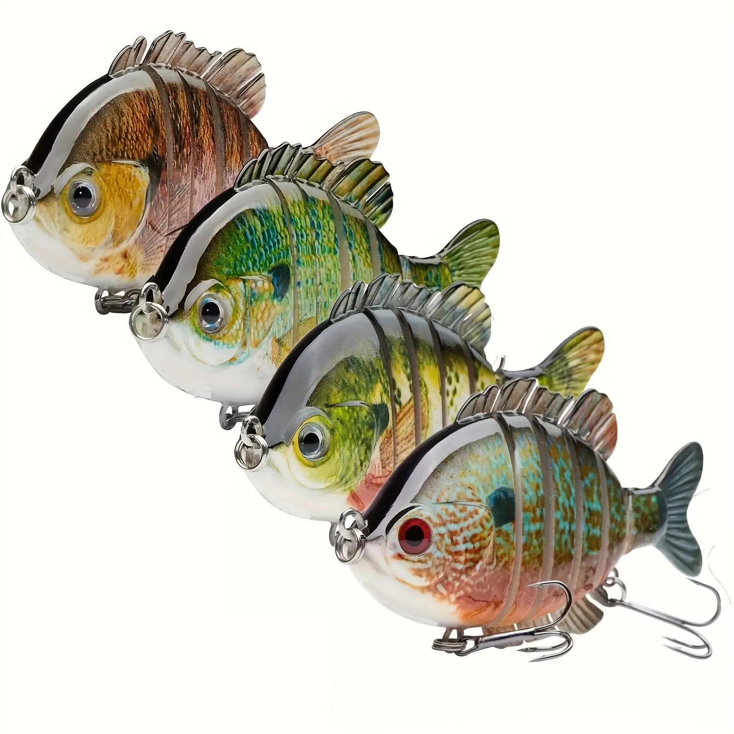 Jointed Topwater Fishing Lures 4-Pack Multi-Joint Hard Swimbait 3.5in Treble Hook – Bass Trout Panfish Bluegill Freshwater Saltwater