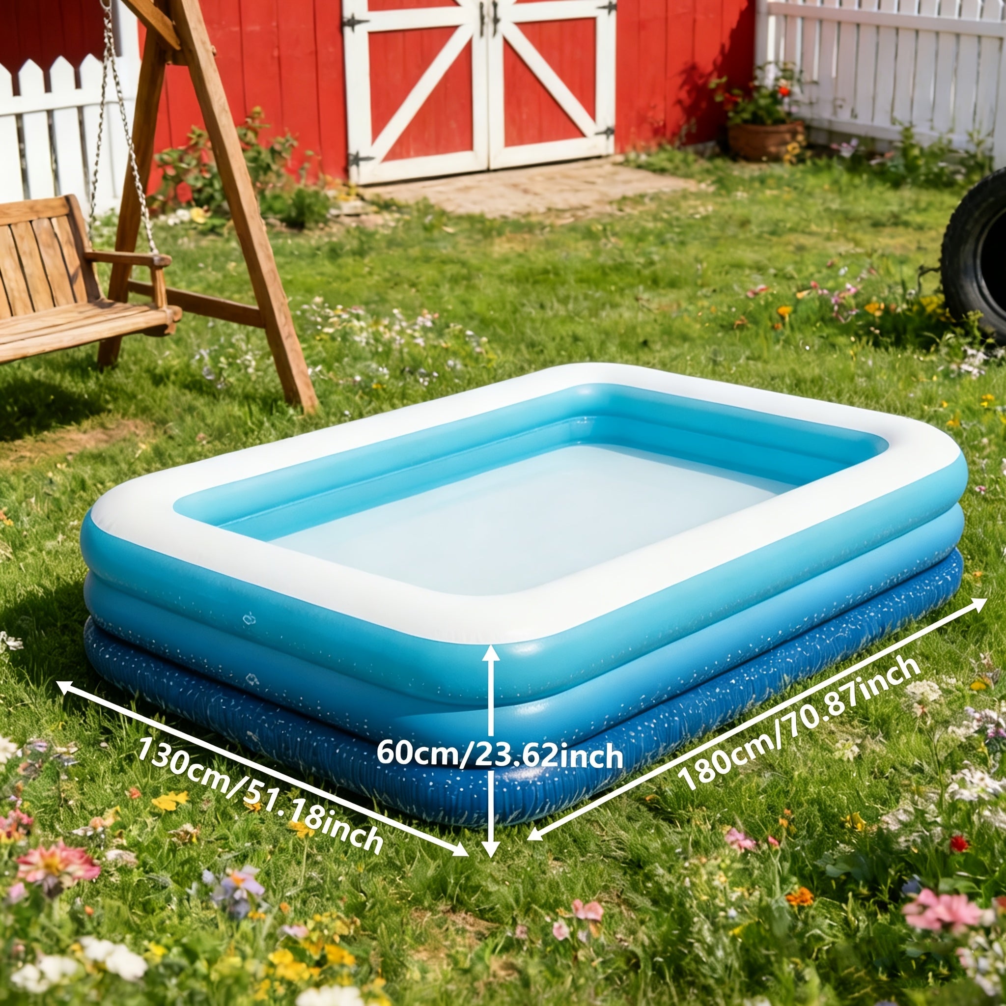 Inflatable Swimming Pool for Adults Thickened 3-4 Layer Foldable Portable Backyard Pool - Above Ground Family Pool for Home Courtyard Outdoor - Navy Blue Sea Blue 70-125 Inch