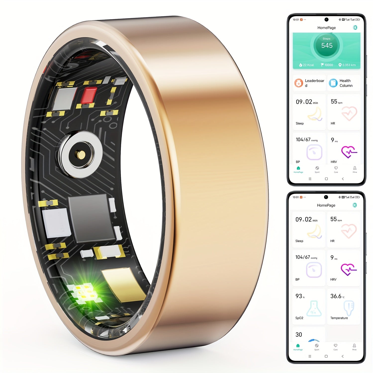 Fitness Tracker Ring Smart Sleep Step Distance Calorie Monitor Remote Camera IP68 Waterproof iOS Android Women Men Black Rose Gold Silver