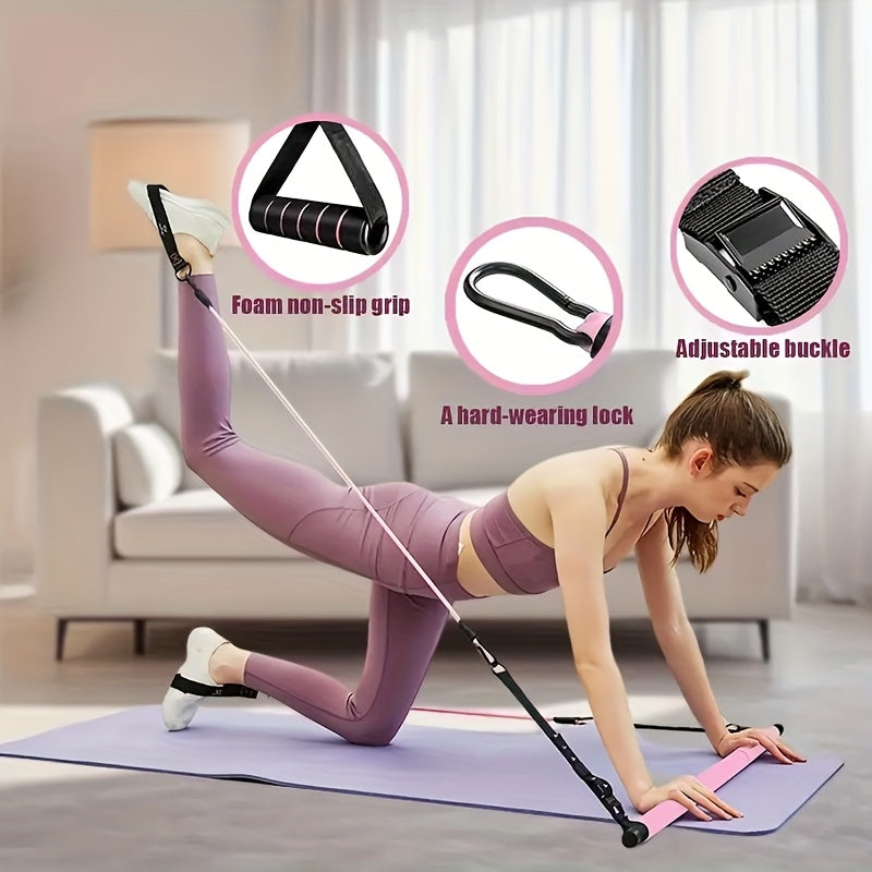Pilates Bar Kit 8-Piece with 4 Resistance Bands 150 LBS – Portable Home Gym Fitness Set with Ankle Straps & Drawstring Backpack for Men & Women, Full Body Workout Equipment