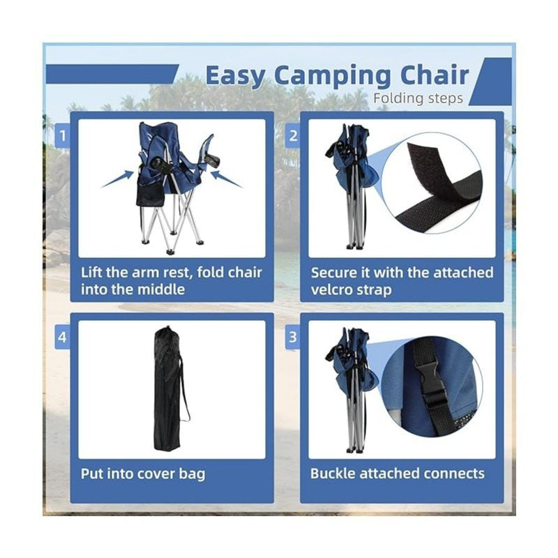 Folding Camping Chair with Canopy Sunshade Portable Beach Chair – 225 lbs Support Wide Seat Cup Holder Carrying Bag for Outdoor Lawn