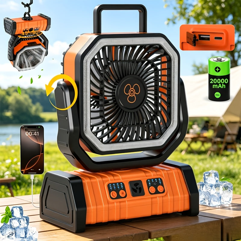 20000mAh Oscillating Camping Fan with LED Lantern & Timer – 4-Speed Rechargeable Battery Tent Fan for Outdoor Camp, RV, Jobsite & Power Outage Emergency Use