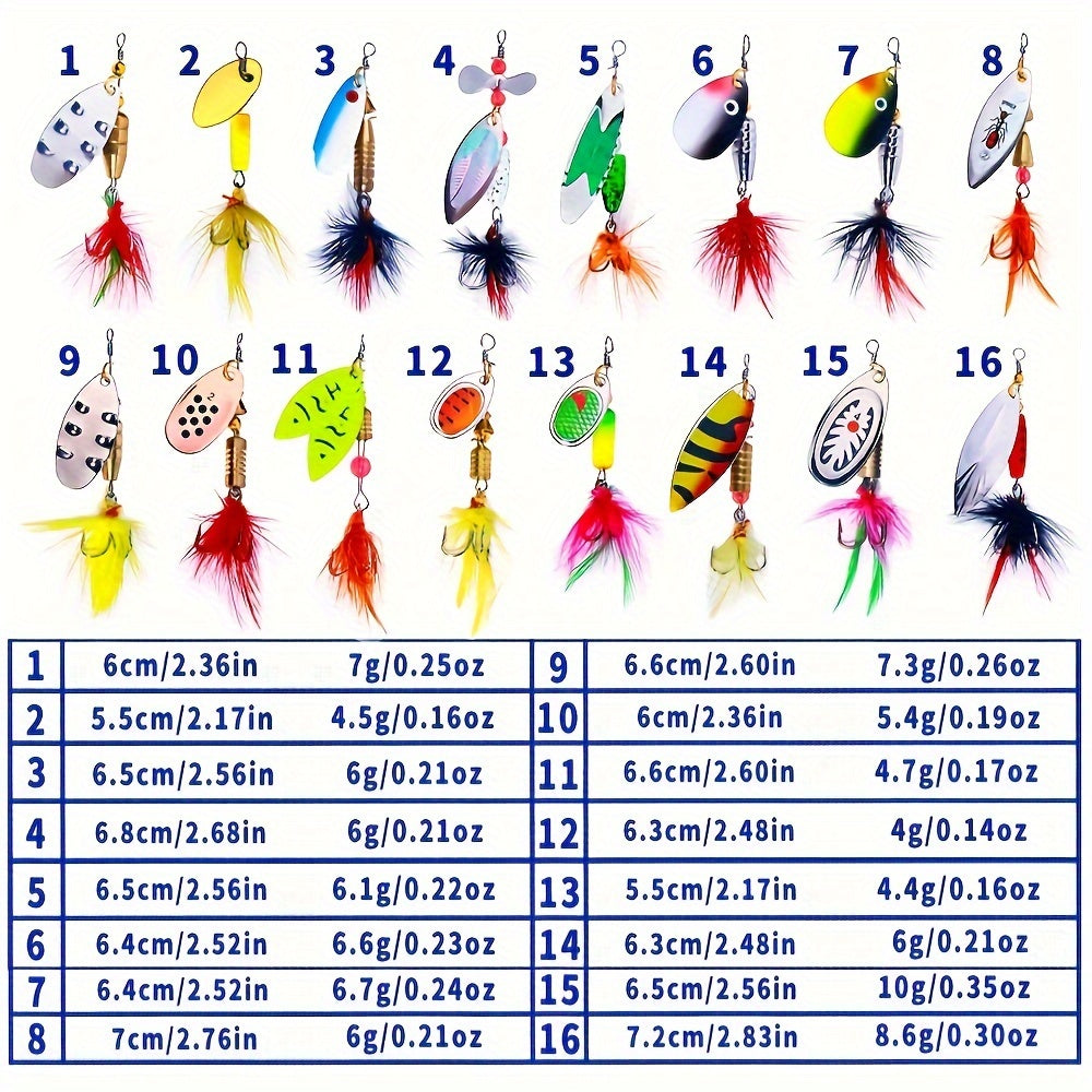 16PCS Metal Spoon Fishing Lures Set – Spinner Bait Artificial Lures for Pike, Bass & Trout Fishing with Tackle Storage Kit