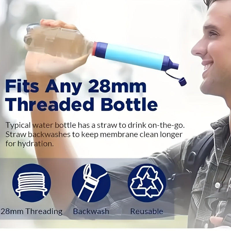 Personal Water Filter Straw Survival Gear Set with Carabiner Syringe Extension Tube - Water Purifier for Camping Hiking Backpacking Climbing Emergency, 1-6 Pack