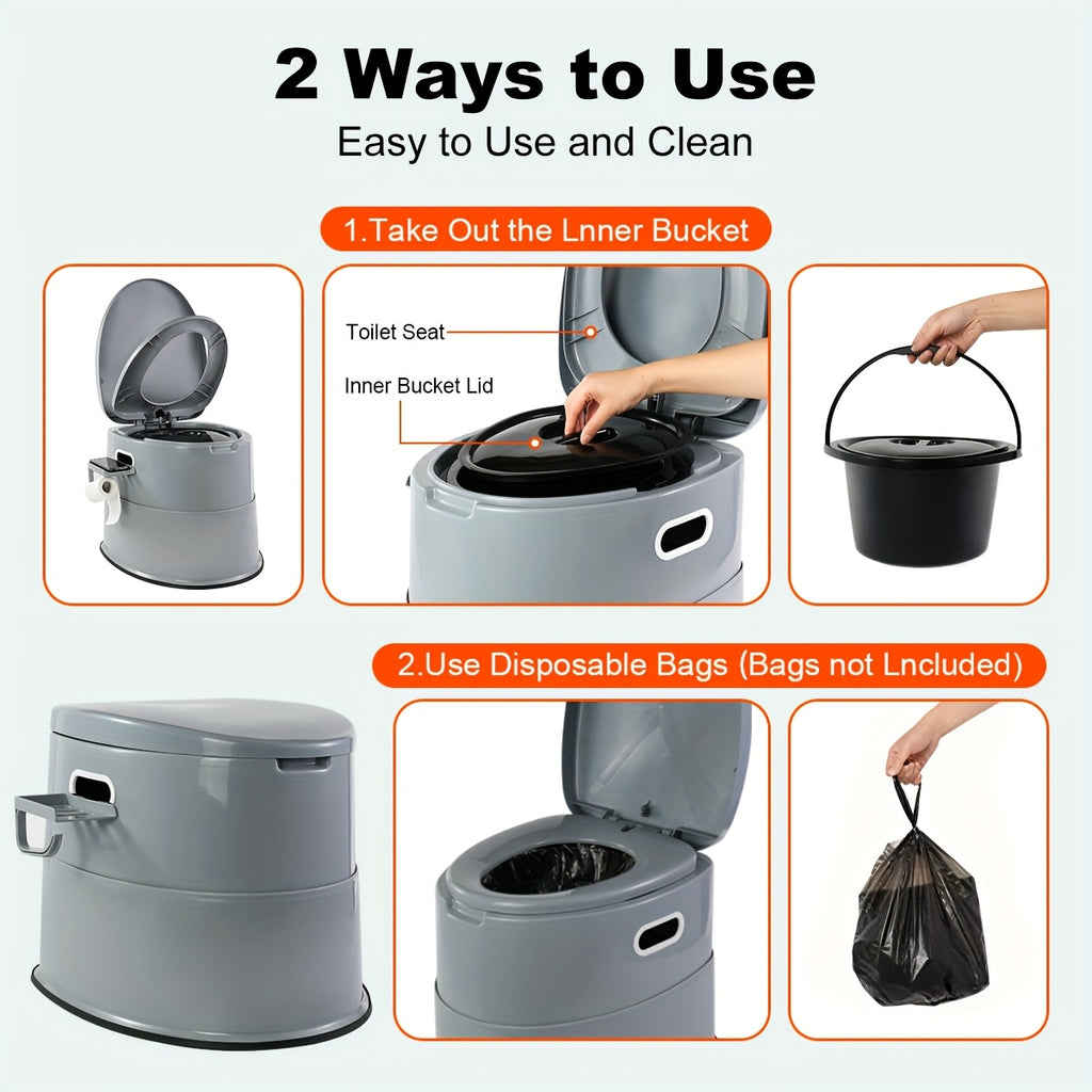 Portable Toilet for Adults & Seniors – Extra Large Camping Commode with Detachable Inner Bucket & Removable Paper Holder, Lightweight Compact for Camping, RV, Boat, Van & Emergency Use