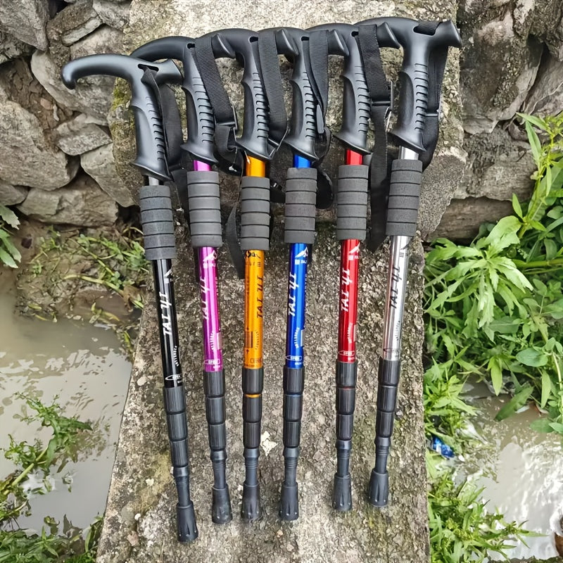 Hiking Pole Adjustable Lightweight Aluminum Alloy Shock Absorbing Ergonomic T-Handle Trekking Walking Stick for Hiking Camping Exploration