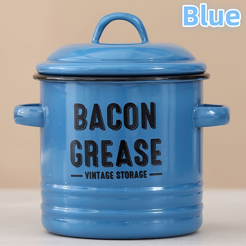 Enamel Oil Can with Filter Large Capacity Grease Storage Container - Bacon Fat Can for Camping & Kitchen - Heat-Resistant Condiment Oil Bottle for Outdoor Cooking - Handmade Camping Kitchenware Gift