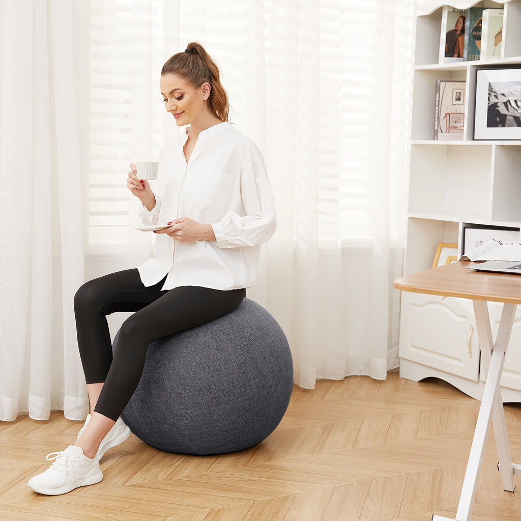 Exercise Ball Chair with Fabric Cover 65cm – Yoga Pilates Balance Ball Seat for Home Office Desk, Relieve Back Pain Improve Posture, Birthing Ball for Pregnancy, Grey Black