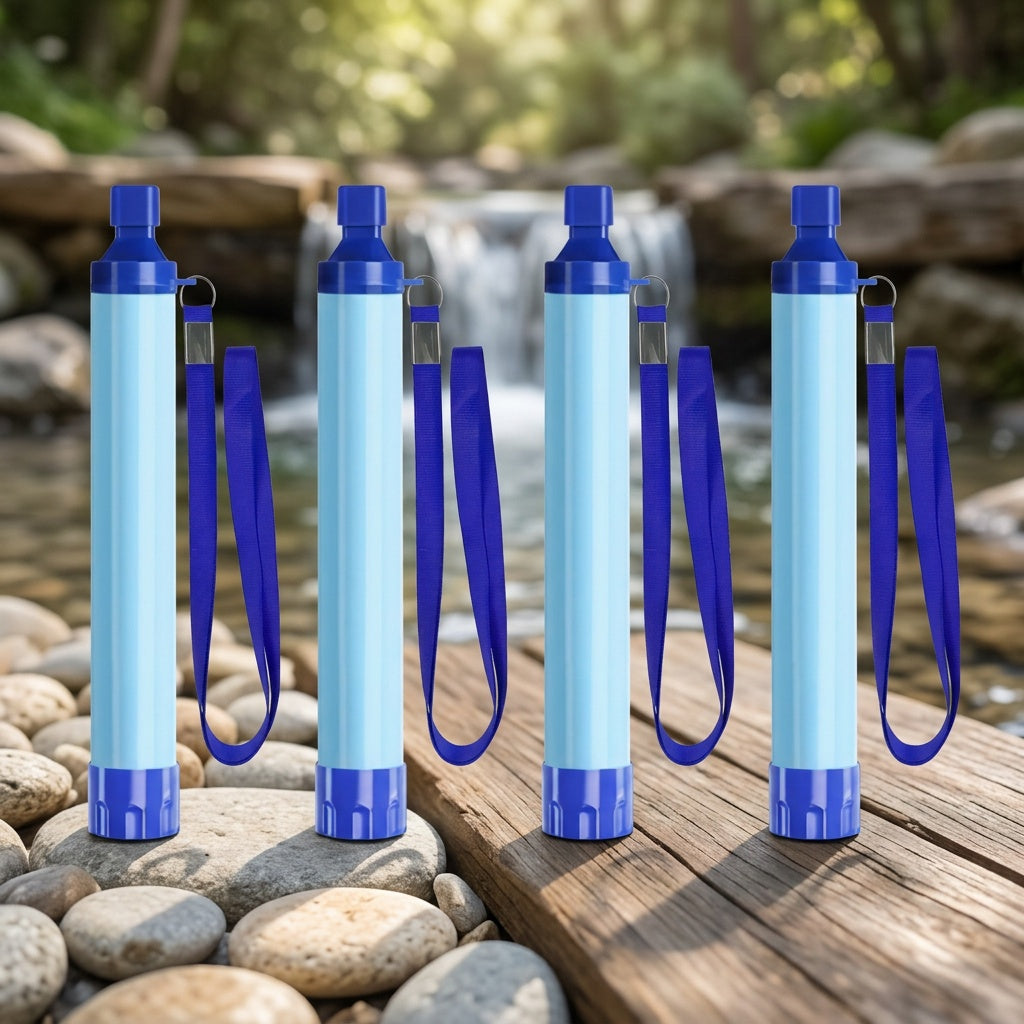 Personal Water Filter Straw Survival Gear Set with Carabiner Syringe Extension Tube - Water Purifier for Camping Hiking Backpacking Climbing Emergency, 1-6 Pack