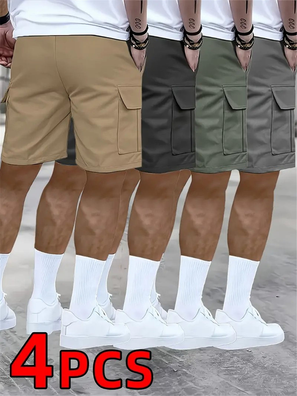 Men's Loose Fit Workwear Shorts 4pcs 5-Pocket Large Pocket Casual Athletic Gym Basketball Outdoor Summer Training Pants S-XXXL