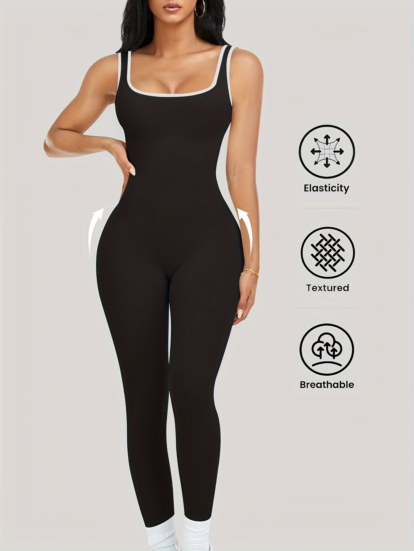 Women's Sleeveless Square Neck Jumpsuit 90% Nylon Stretch Bodysuit for Yoga Pilates Running Fitness Exercise Gym Workout One Piece S M L XL Multicolor