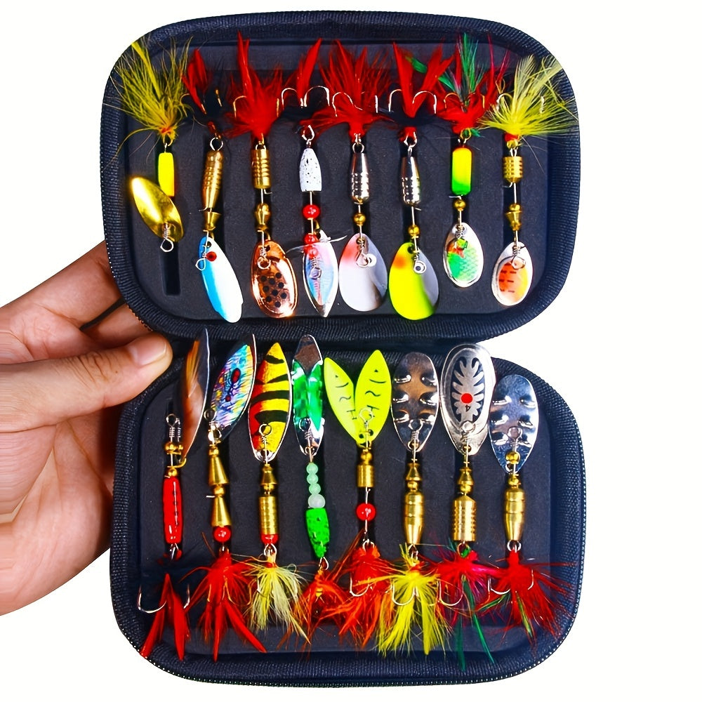 16PCS Metal Spoon Fishing Lures Set – Spinner Bait Artificial Lures for Pike, Bass & Trout Fishing with Tackle Storage Kit