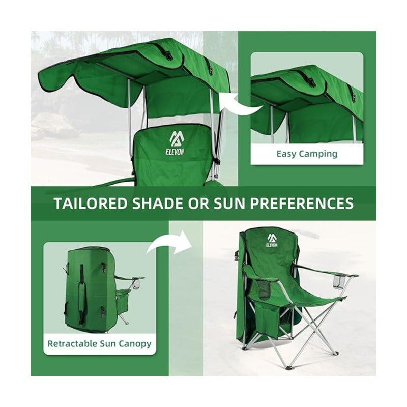 Folding Camping Chair with Canopy Sunshade Portable Beach Chair – 225 lbs Support Wide Seat Cup Holder Carrying Bag for Outdoor Lawn
