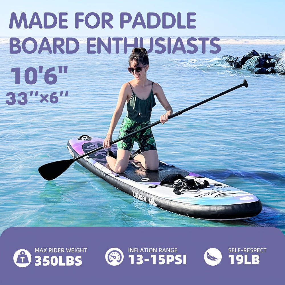 Inflatable SUP Paddle Board for Adults All Skill Levels – Wide Stand Up Board with Carry Bag Hand Pump Waterproof Bag Adjustable Paddle (Blue, Green, Purple)