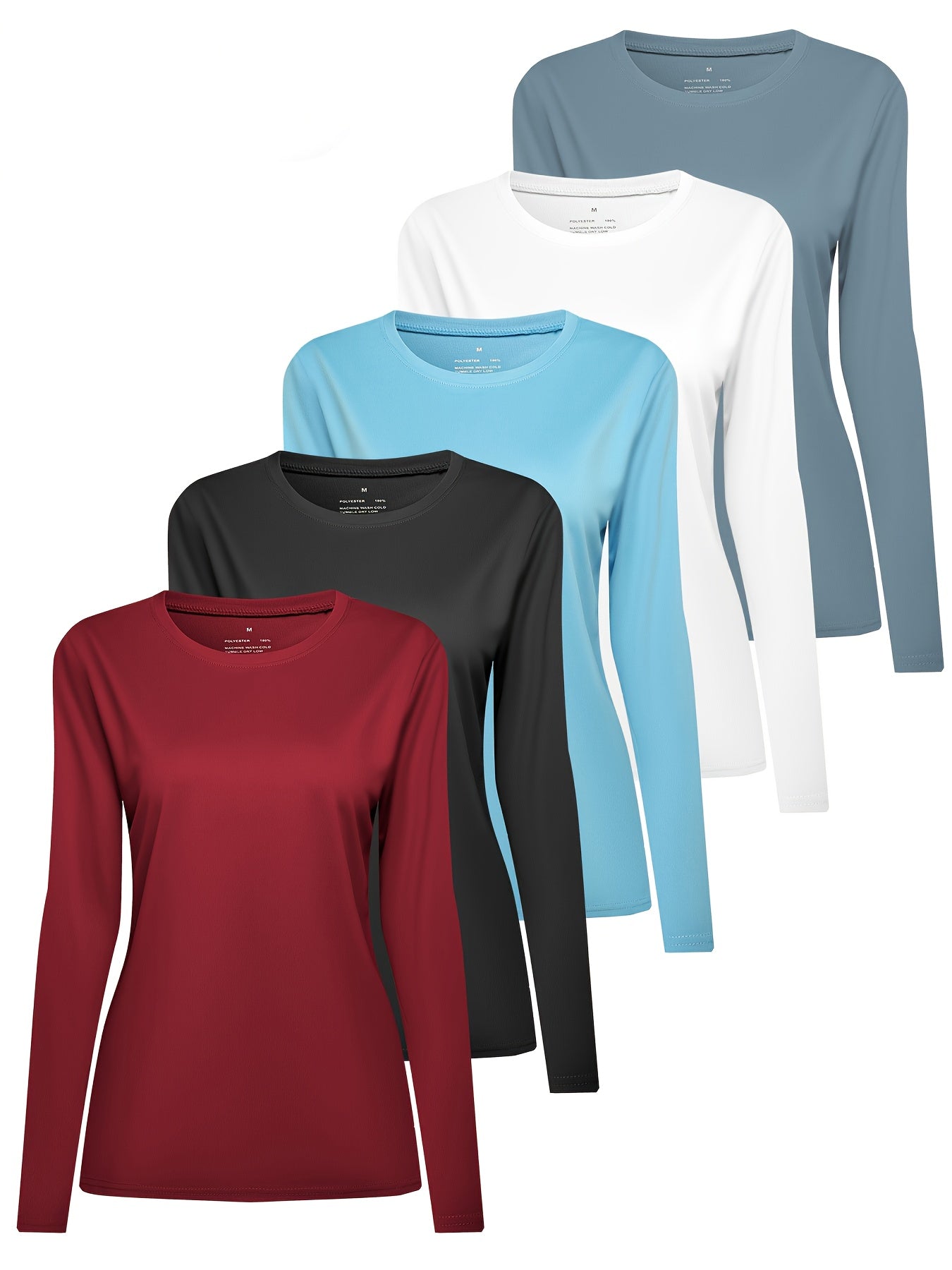 Women's Long Sleeve Workout Shirts 5-Pack Crew Neck Athletic Running T-Shirt Casual Sports Top for Gym Yoga Fitness Daily Wear S M L XL XXL Mixed Colors