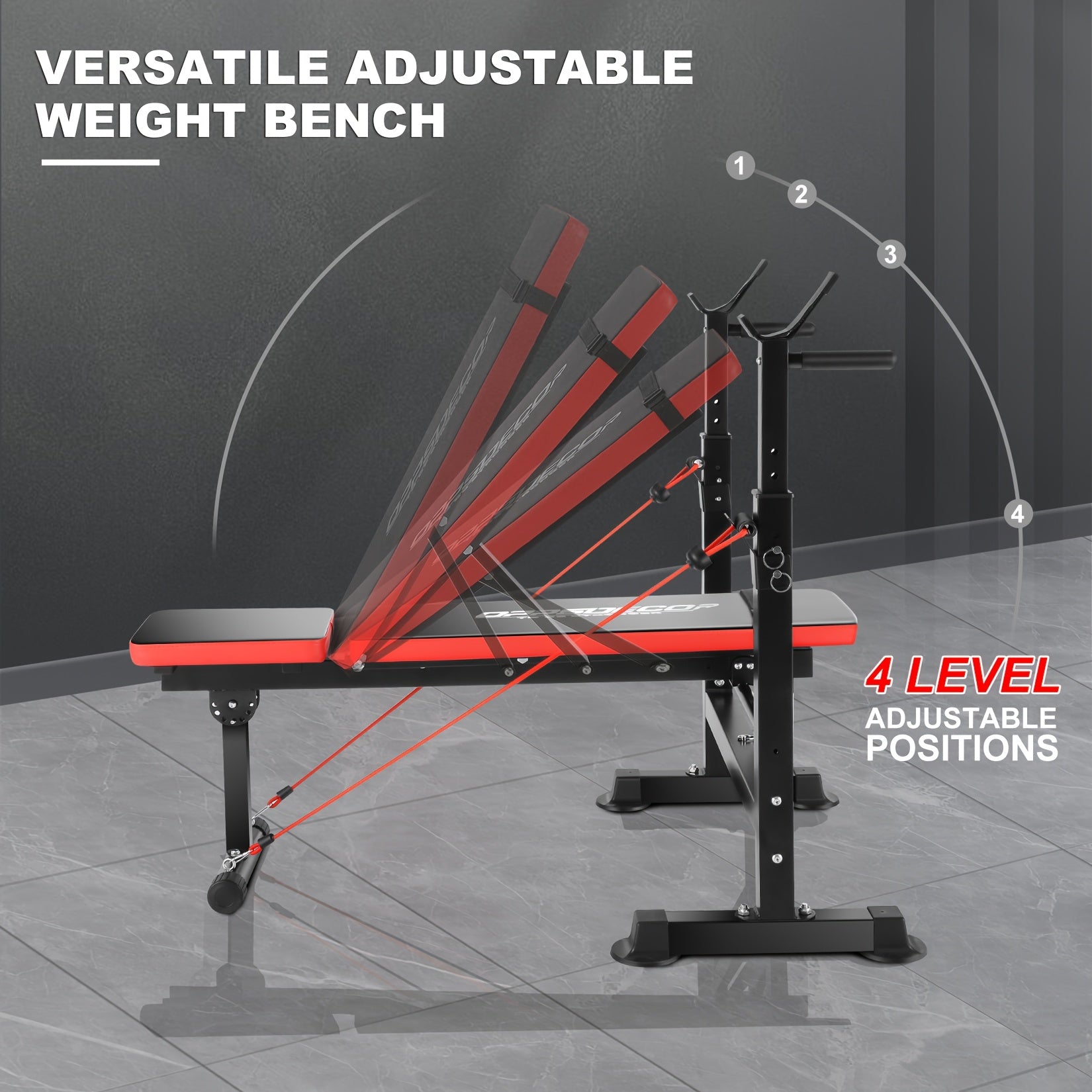 Weight Bench Set with Squat Rack – Adjustable Foldable Workout Bench Press, Leg Developer & Preacher Curl Pad for Home Gym Full Body Training | 800–1200 LBS Capacity | Black, Red, Pink