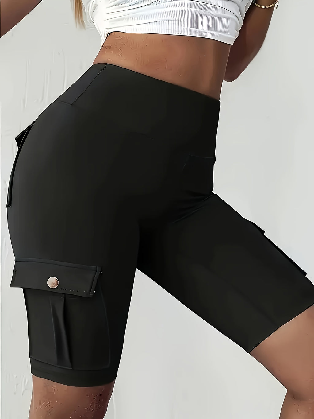 High Waist Yoga Shorts for Women with Pocket Athletic Sports Workout Running Shorts Soft Stretch S-XXL