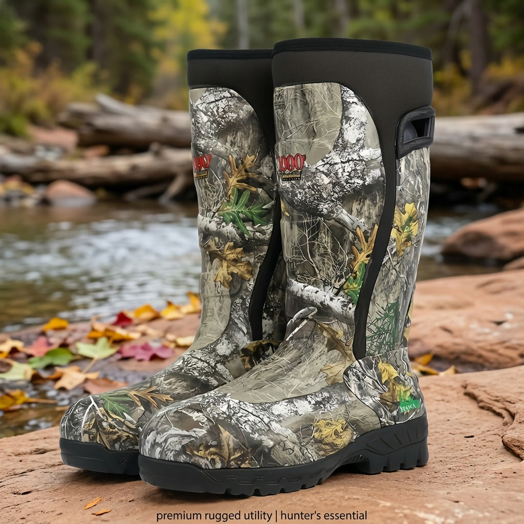 Men's 6mm Neoprene Insulated Hunting Boots – Waterproof Camouflage Rubber Boots with Non-Slip Sole, Slip-On Outdoor Boots for Duck Hunting Fishing Hiking Farming, Sizes US 8-14