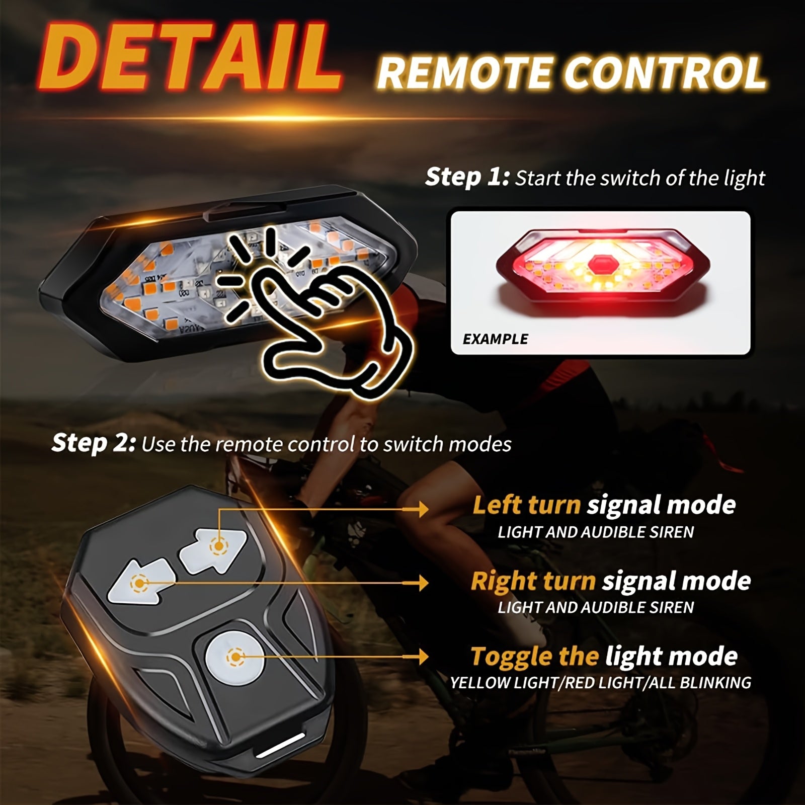 Bike Tail Light with Turn Signals & Wireless Remote – USB Rechargeable 120 Lumen LED Rear Safety Light for Road Mountain Cycling Adults Kids Men Women