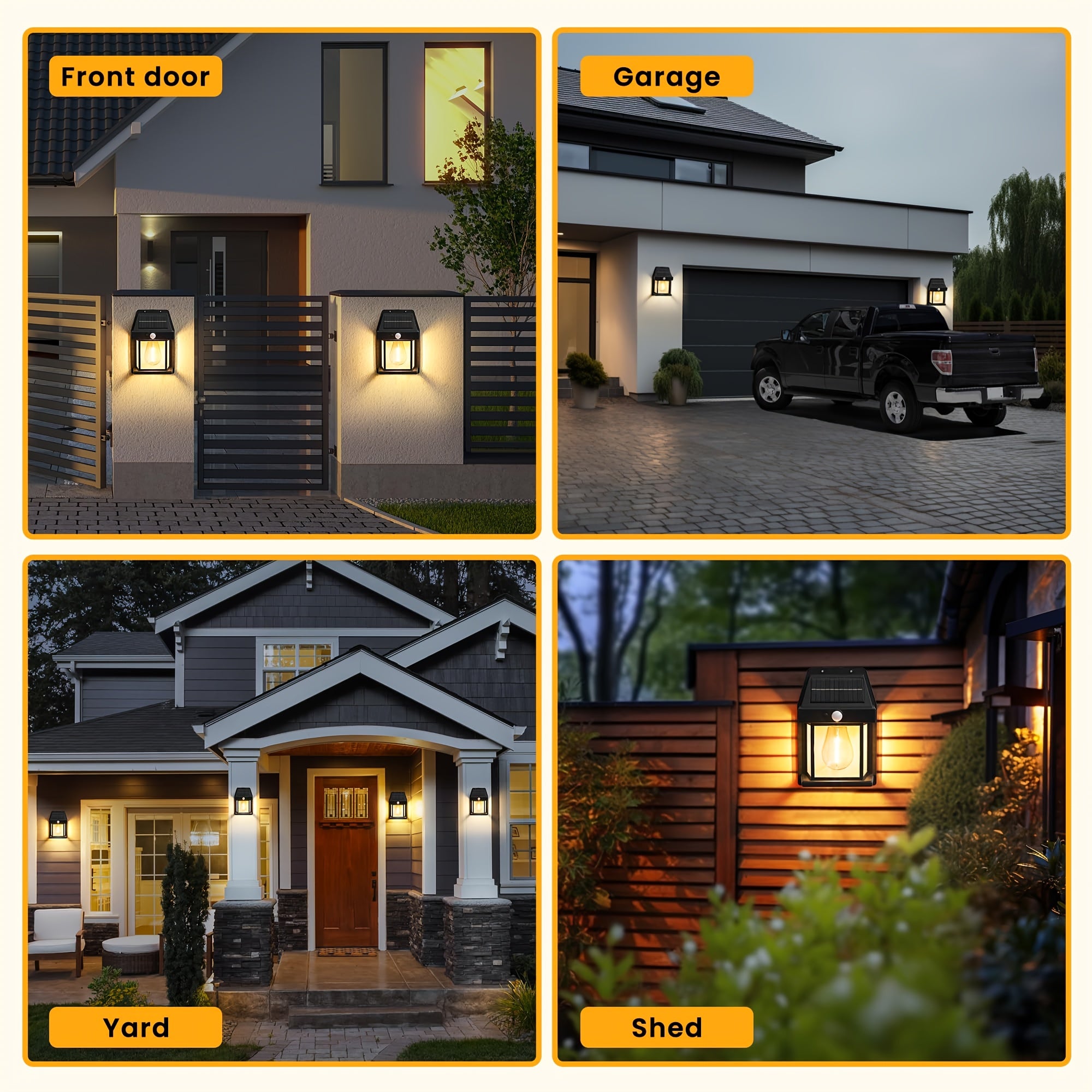 Solar Wall Lights Outdoor Motion Sensor Waterproof Dusk to Dawn 3 Modes – Solar Porch Lights for Terrace Garage Shed Courtyard Fence 2 or 4 Pack