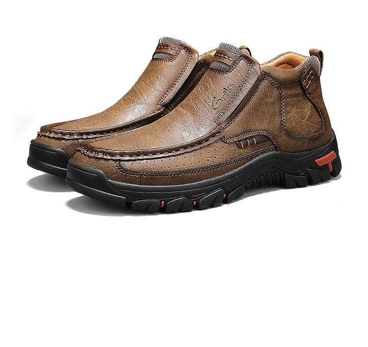 Men’s Slip-On Ankle Boots – Hand-Stitched Moccasin Chukka Non-Slip Outdoor Hiking & Driving Loafers | Black, Khaki, Brown | US 3.5–12.5