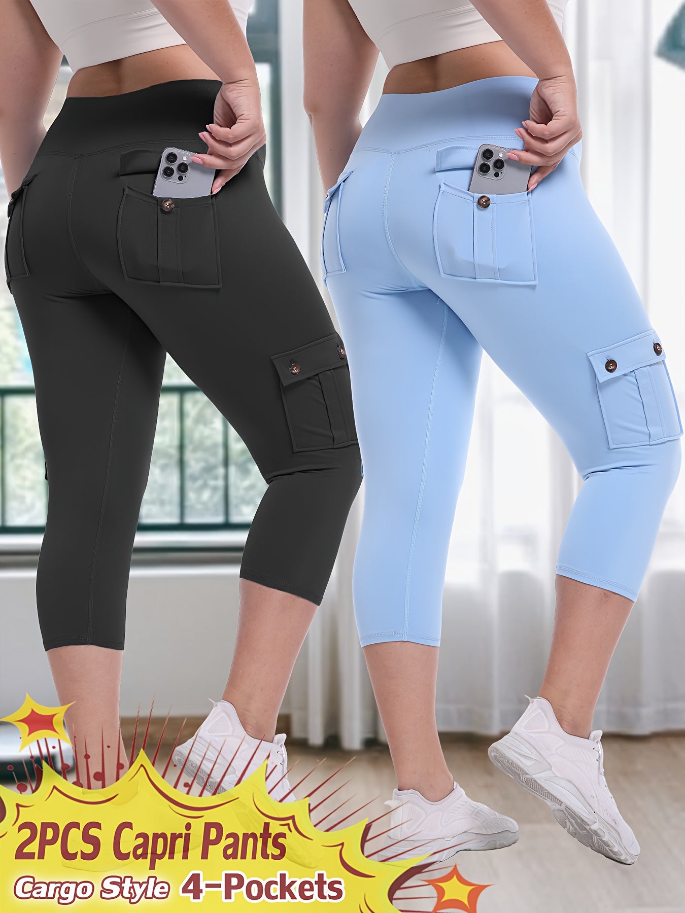 2pcs Capri Leggings Set Women High Waist Butt Lifting Yoga Workout Pants Tummy Control 4-Way Stretch Activewear S-XXL