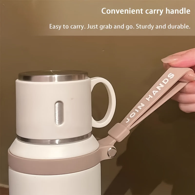 Insulated Water Bottle 600ml Stainless Steel Double Wall Leak-Proof Lid with Handle & Cleaning Brush – Vacuum Tumbler for Outdoor Hiking Camping Gym Travel