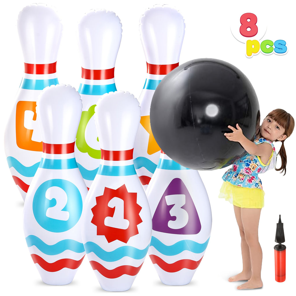 Giant Inflatable Bowling Set 8Pcs – Indoor Outdoor Party Game for Kids Adults Ages 3+ Birthday Party Backyard Lawn Game Motor Skills Toy Gift for Boys Girls