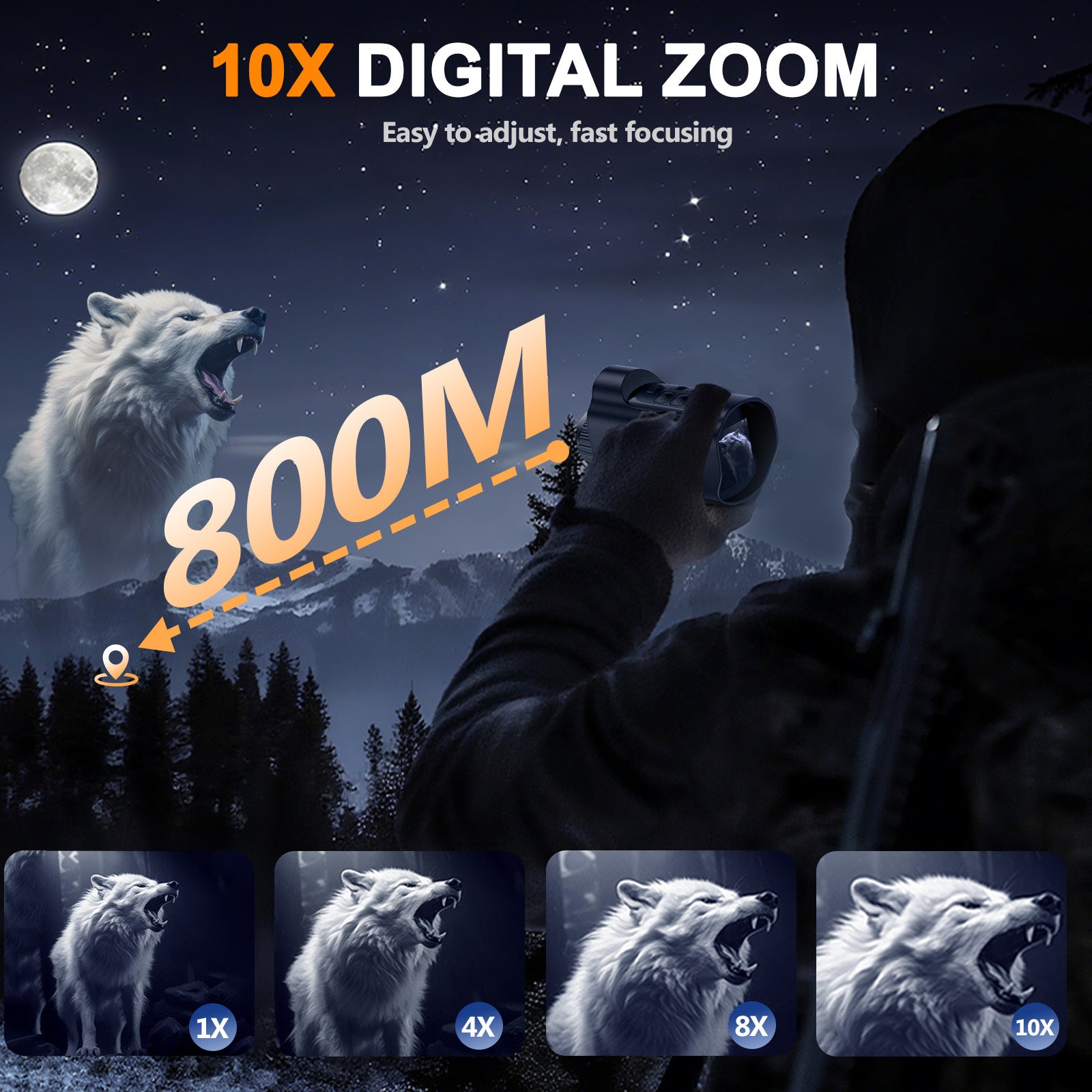 Night Vision Goggles 1080P Monocular 5W Infrared 10x Digital Zoom 2600ft Range 2700mAh Battery 2 inch HD Display for Hunting Camping Wildlife
