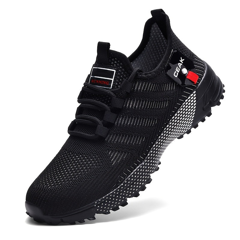 Men's Running Sneakers Breathable Mesh Non-Slip Low-Top Athletic Shoes – Lightweight Casual Sports Shoes for Gym Jogging Daily Wear, Black Grey Yellow, US 6.5-13.5