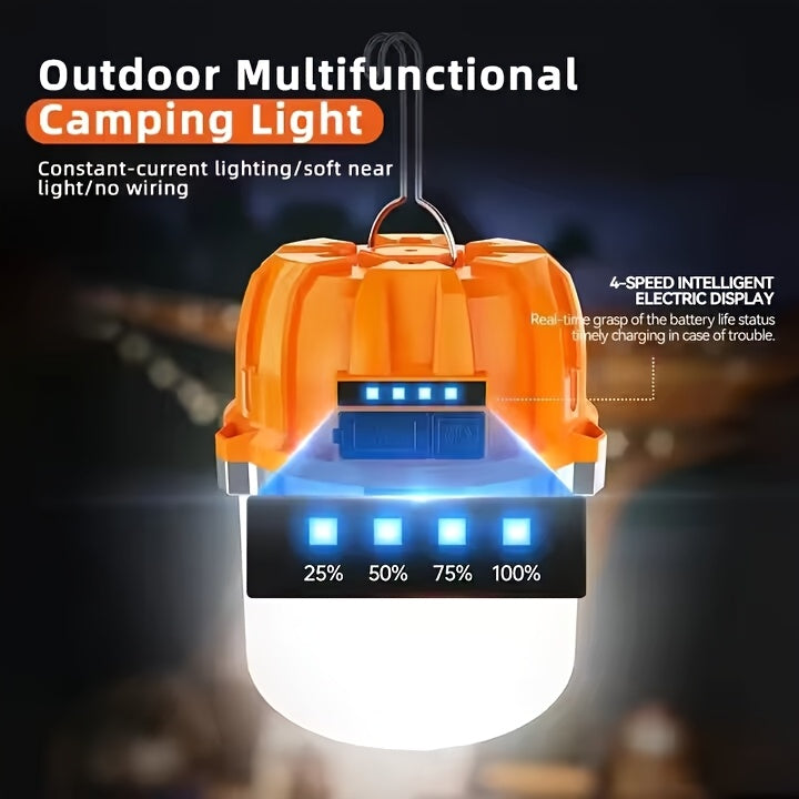 LED Camping Lantern USB Rechargeable – Ultra Bright Hanging Tent Light with Built-In Battery & Emergency Phone Charger for Camping, BBQ, Patio & Outdoor Use | Orange