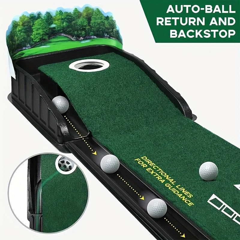 Golf Putting Mat with Automatic Ball Return System – 3/5/7ft Professional Putting Green, Ball Collector & Putting Tracks | Indoor & Outdoor Golf Training Aid for Skill Improvement