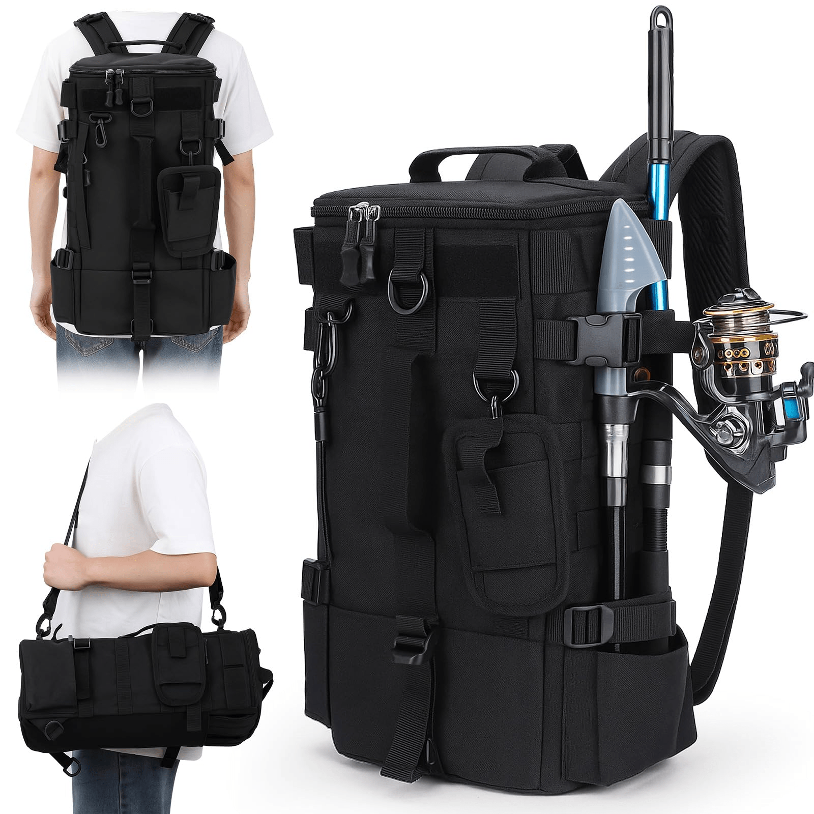 Lightweight Fishing Backpack & Scissors Pouch Set – Waterproof Nylon Angler Daypack for Fishing, Hiking & Outdoor Travel, Multiple Colors