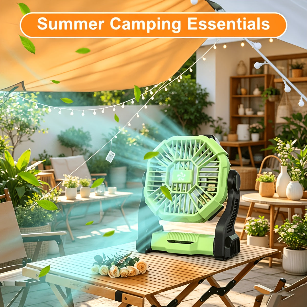 3-in-1 Portable Camping Fan with LED Light & Phone Charger - Rechargeable Battery Tent Fan with Hooks - Desktop Cooling Fan for Camping Patio Travel Sports Events Power Outages
