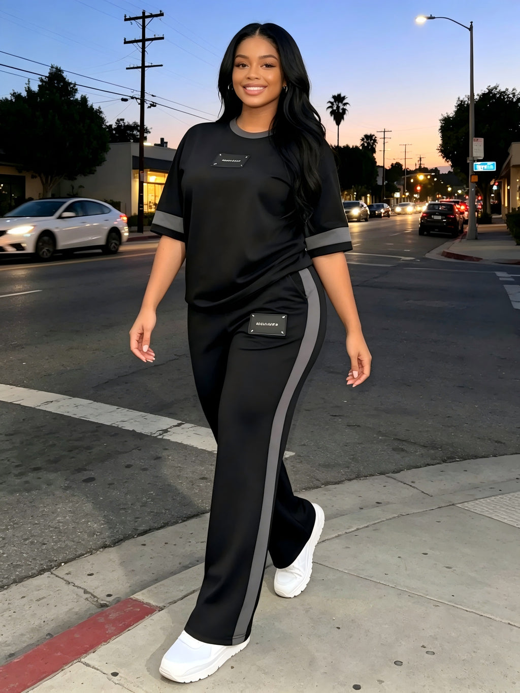 Women's Two-Piece Casual Set Long Sleeve Crew Neck Top Wide Leg Pants Stretchy Soft Loungewear Tracksuit Spring Summer Workout Commute Outfit S-XXL Multi-Color