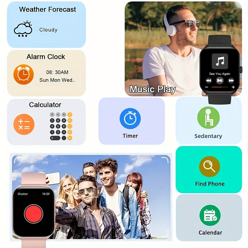 Smart Watch 1.83 Inch Screen Wireless Calling Fitness Tracker Step Counter Heart Rate Monitor Multiple Sports Modes for iPhone Android Men Women