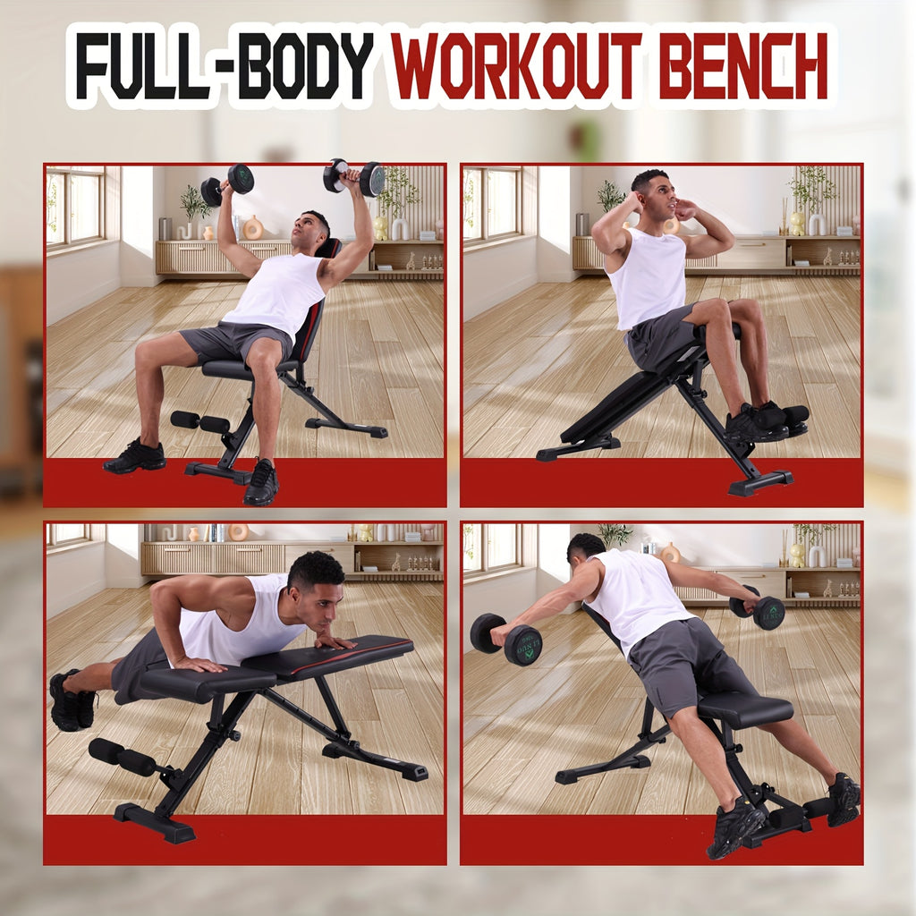 Weight Bench Set with Squat Rack – Adjustable Foldable Workout Bench Press, Leg Developer & Preacher Curl Pad for Home Gym Full Body Training | 800–1200 LBS Capacity | Black, Red, Pink