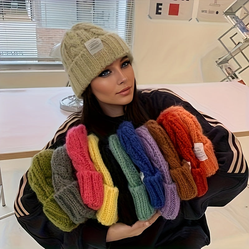 Winter Knit Beanie Caps 2-Pack Cable Knit Slouchy Hat with Ear Protection for Men Women – Candy Color Warm Loose Fit Beanie Ski Snowboard Hiking Cold Weather Outdoor Street Wear Unisex Green Orange Black Beige